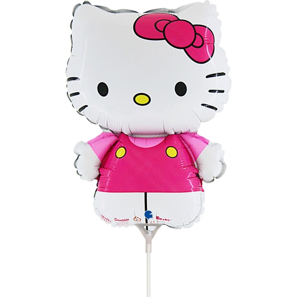 Grabo Folienballon Hello Kitty Fuxia Mini 30cm/14" luftgefüllt mit Stab